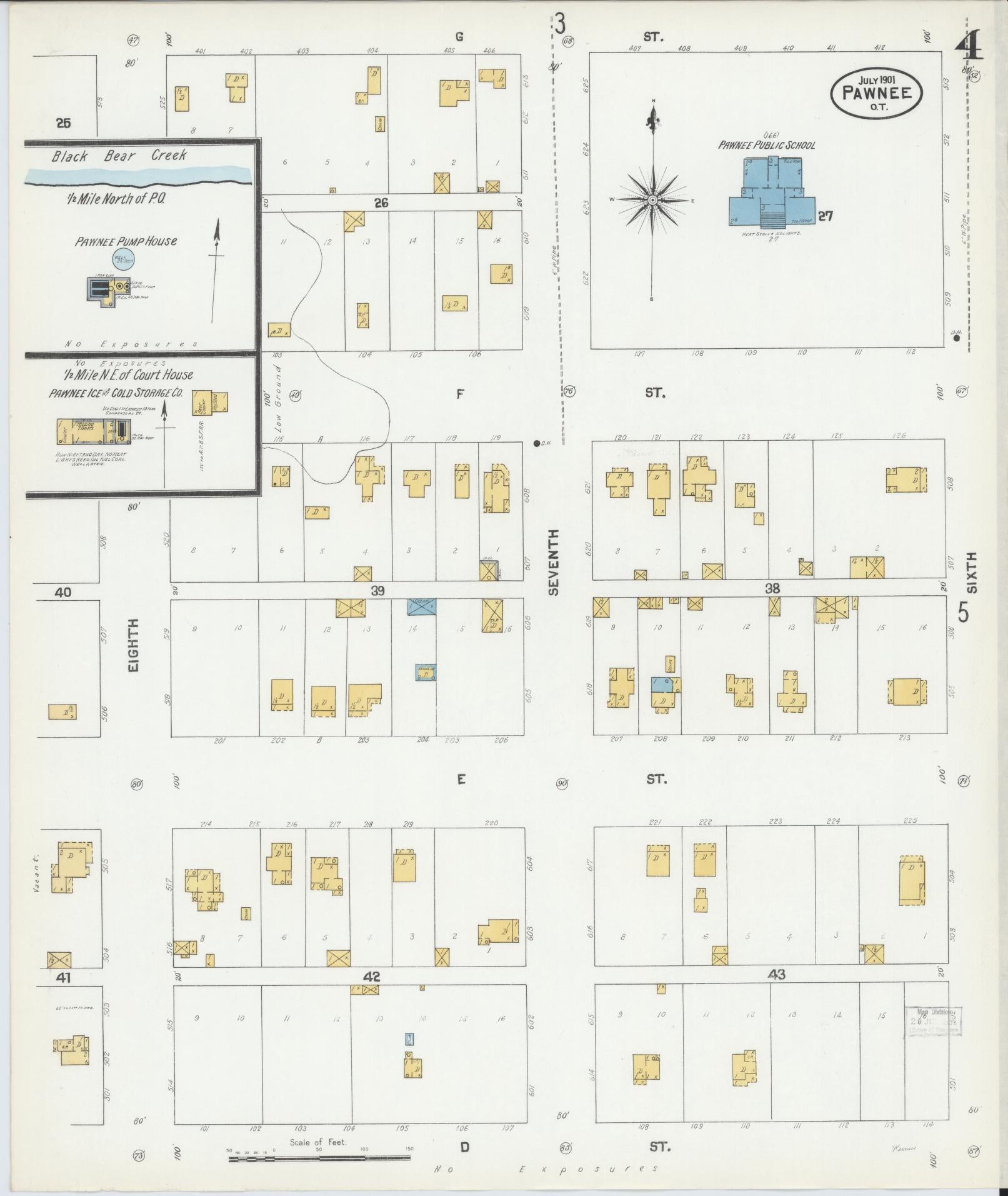 Sanborn Fire Insurance Map from Pawnee, Pawnee County, Oklahoma (1901), Sheet #0004 - Historic Sanborn Fire Insurance Map Print, vintage old map wall art, antique decor, genealogy gift, Oklahoma Oklahoma map