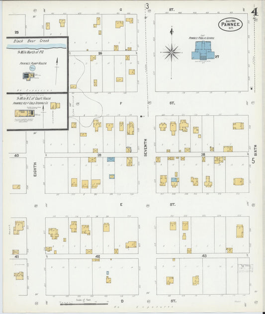 Sanborn Fire Insurance Map from Pawnee, Pawnee County, Oklahoma (1901), Sheet #0004 - Historic Sanborn Fire Insurance Map Print, vintage old map wall art, antique decor, genealogy gift, Oklahoma Oklahoma map