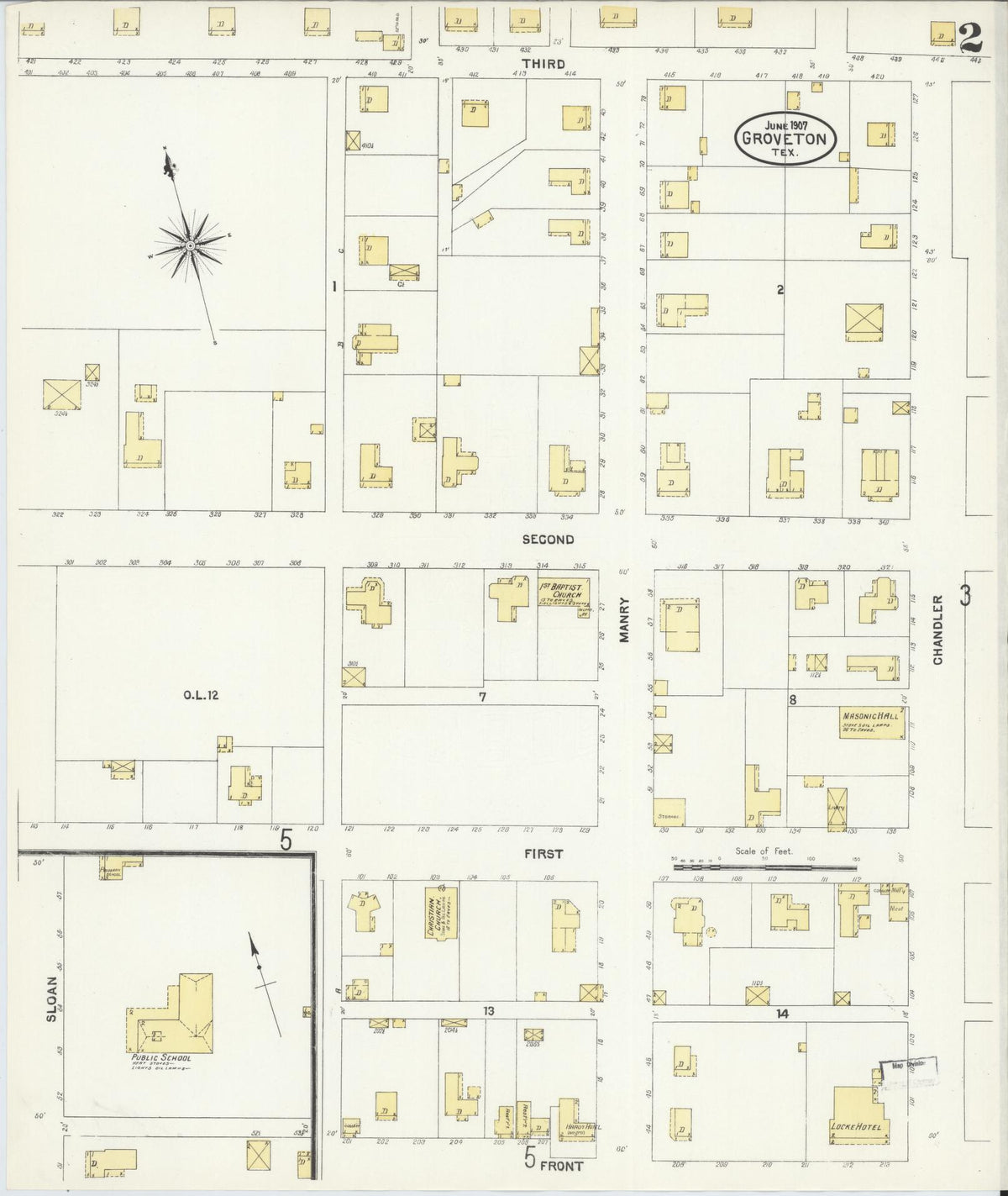 Sanborn Fire Insurance Map from Groveton, Trinity County, Texas (1907), Sheet #0002 - Complete Map Set gallery image, historic Sanborn map, vintage wall art, Texas Texas