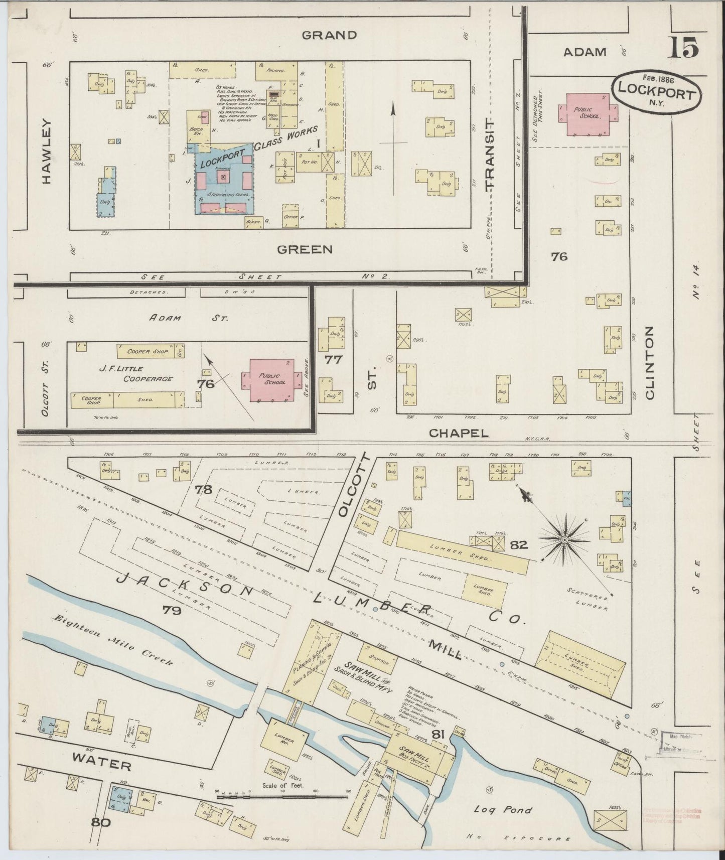 Sanborn Fire Insurance Map from Lockport, Niagara County, New York (1886), Sheet #0014 - Historic Sanborn Fire Insurance Map Print, vintage old map wall art, antique decor, genealogy gift, New York New York map
