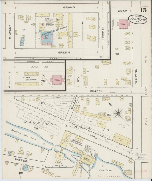 Sanborn Fire Insurance Map from Lockport, Niagara County, New York (1886), Sheet #0014 - Historic Sanborn Fire Insurance Map Print, vintage old map wall art, antique decor, genealogy gift, New York New York map