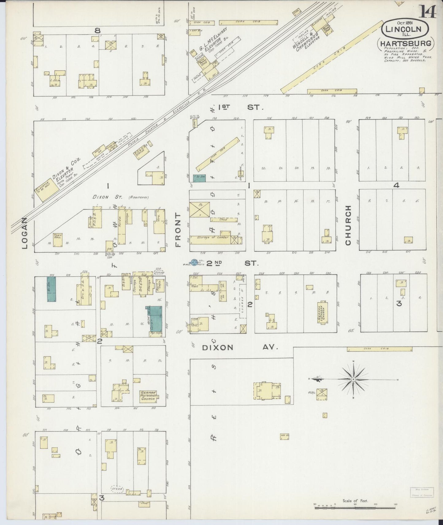 Sanborn Fire Insurance Map from Lincoln, Logan County, Illinois (1891), Sheet #0014 - Complete Map Set gallery image, historic Sanborn map, vintage wall art, Illinois Illinois