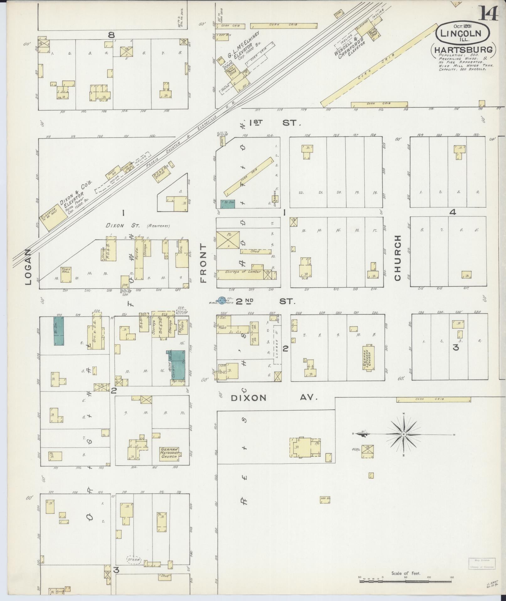 Sanborn Fire Insurance Map from Lincoln, Logan County, Illinois (1891), Sheet #0014 - Complete Map Set gallery image, historic Sanborn map, vintage wall art, Illinois Illinois