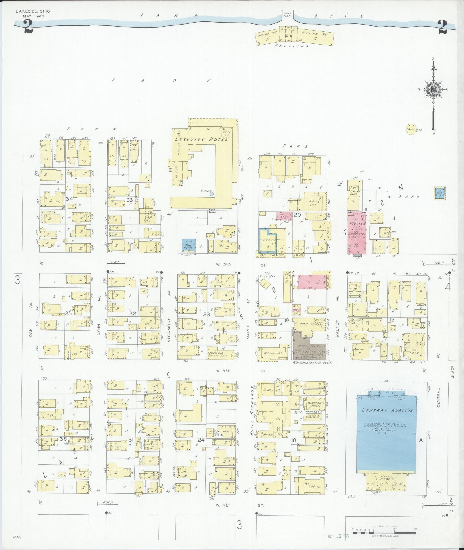 Sanborn Fire Insurance Map from Lakeside, Ottawa County, Ohio (1946), Sheet #0002 - Historic Sanborn Fire Insurance Map Print, vintage old map wall art, antique decor, genealogy gift, Ohio Ohio map