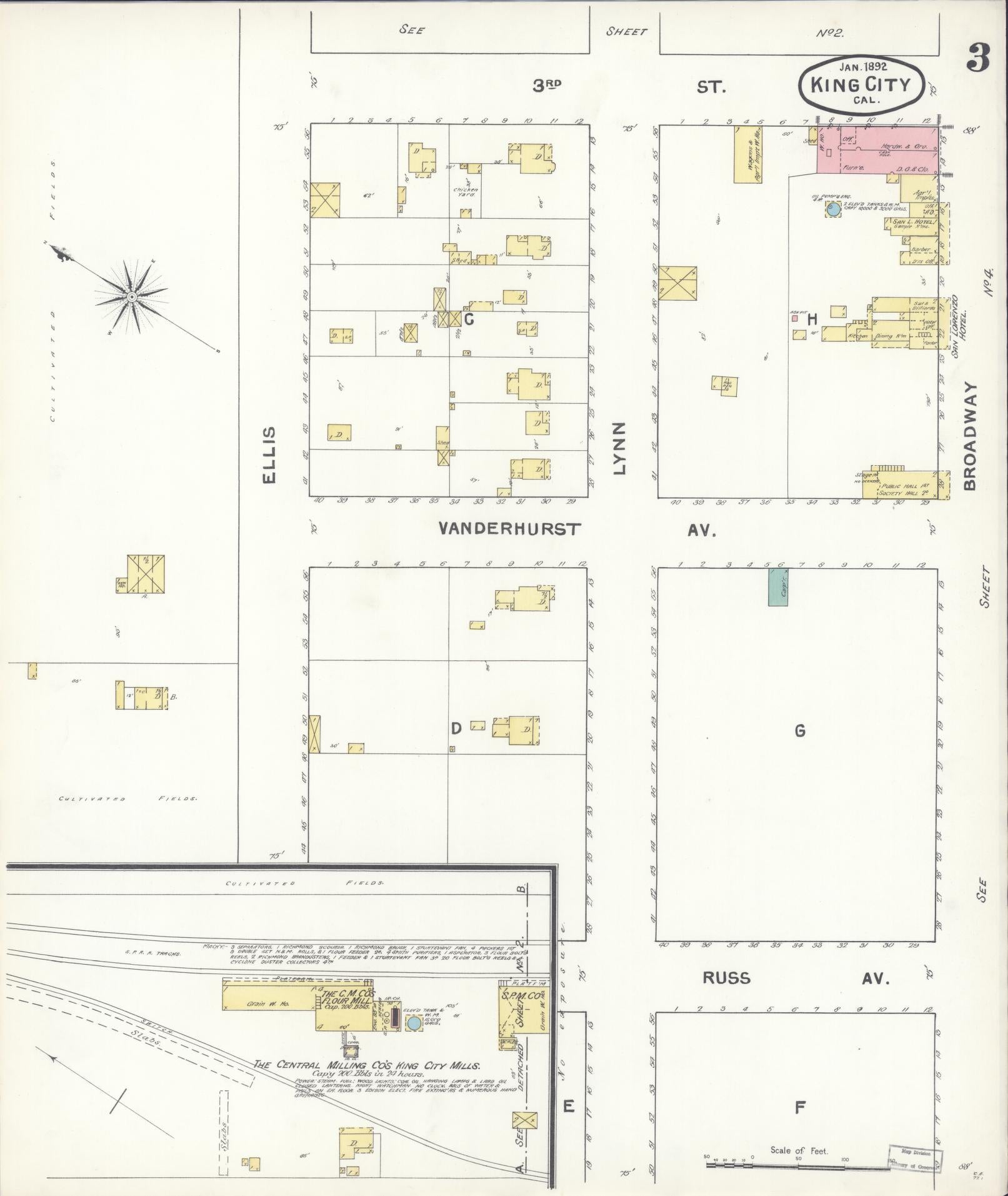 Sanborn Fire Insurance Map from King City, Monterey County, California (1892), Sheet #0003 - Complete Map Set gallery image, historic Sanborn map, vintage wall art, California California
