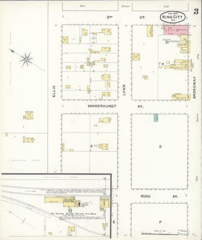 Sanborn Fire Insurance Map from King City, Monterey County, California (1892), Sheet #0003 - Complete Map Set gallery image, historic Sanborn map, vintage wall art, California California