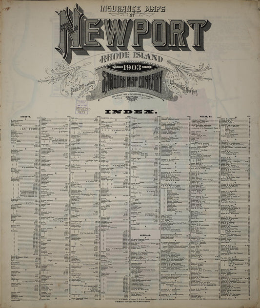 Sanborn Fire Insurance Map from Newport, Newport County, Rhode Island (1903), Sheet #0001 - Historic Sanborn Fire Insurance Map Print, vintage old map wall art, antique decor, genealogy gift, Rhode Island Rhode Island map