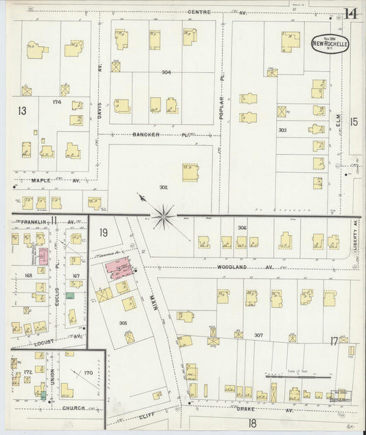 Sanborn Fire Insurance Map from New Rochelle, Westchester County, New York (1896), Sheet #0014 - Historic Sanborn Fire Insurance Map Print, vintage old map wall art, antique decor, genealogy gift, New York New York map