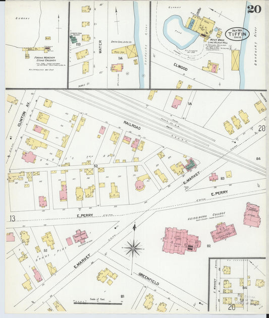 Sanborn Fire Insurance Map from Tiffin, Seneca County, Ohio (1901), Sheet #0020 - Historic Sanborn Fire Insurance Map Print, vintage old map wall art, antique decor, genealogy gift, Ohio Ohio map