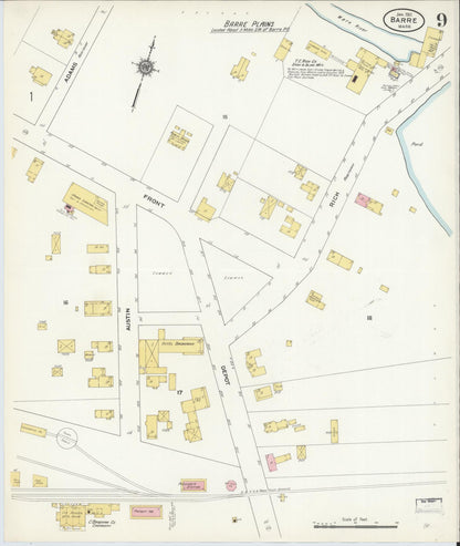 Sanborn Fire Insurance Map from Barre, Worcester County, Massachusetts (1911), Sheet #0009 - Complete Map Set gallery image, historic Sanborn map, vintage wall art, Massachusetts Massachusetts