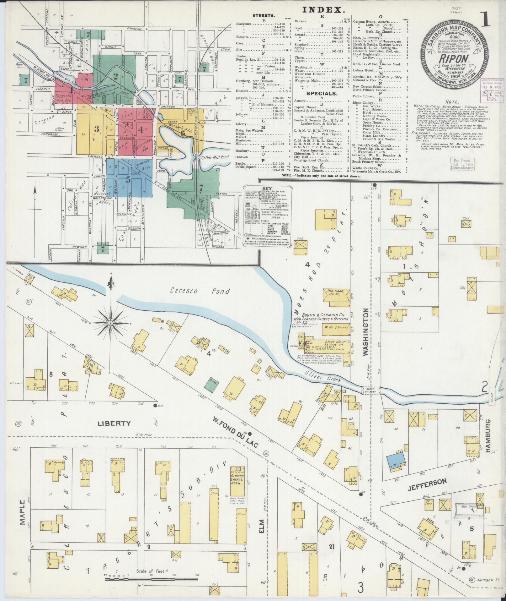 Sanborn Fire Insurance Map from Ripon, Fond du Lac County, Wisconsin (1904), Sheet #0001 - Complete Map Set gallery image, historic Sanborn map, vintage wall art, Wisconsin Wisconsin
