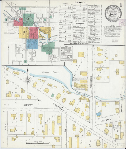 Sanborn Fire Insurance Map from Ripon, Fond du Lac County, Wisconsin (1904), Sheet #0001 - Complete Map Set gallery image, historic Sanborn map, vintage wall art, Wisconsin Wisconsin