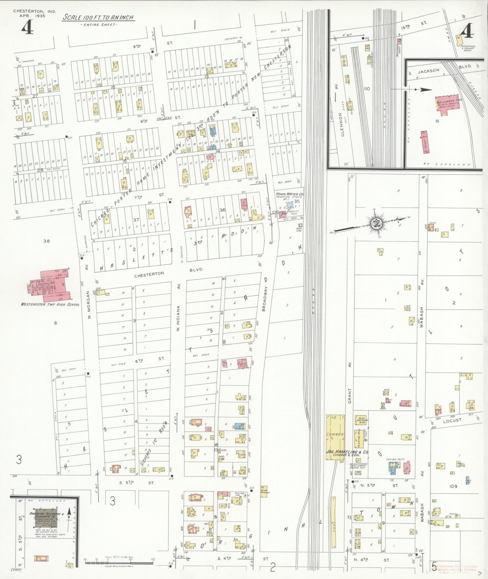 Sanborn Fire Insurance Map from Chesterton, Porter County, Indiana (1935), Sheet #0004 - Complete Map Set gallery image, historic Sanborn map, vintage wall art, Indiana Indiana