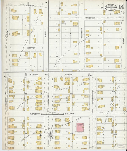 Sanborn Fire Insurance Map from Bluffton, Wells County, Indiana (1906), Sheet #0014 - Complete Map Set gallery image, historic Sanborn map, vintage wall art, Indiana Indiana