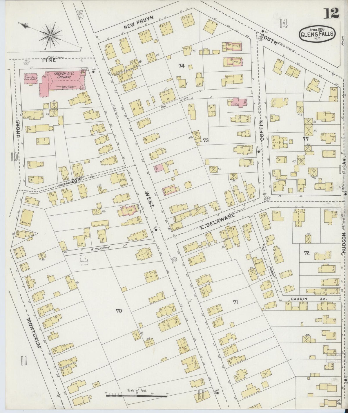 Sanborn Fire Insurance Map from Glens Falls, Warren County, New York (1895), Sheet #0012 - Complete Map Set gallery image, historic Sanborn map, vintage wall art, New York New York