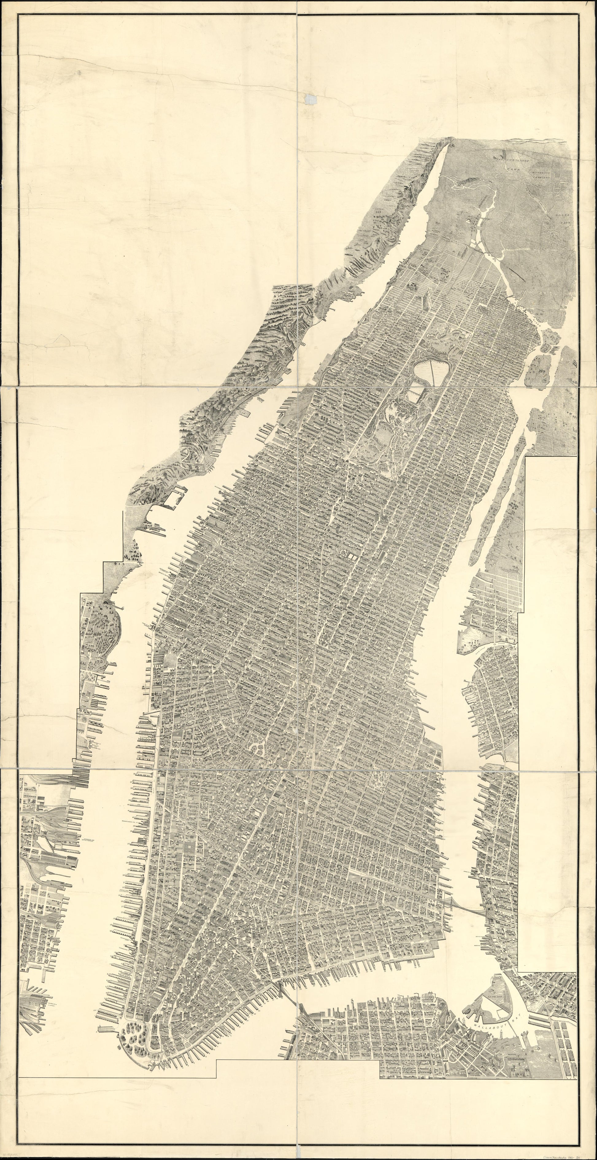 [Bird's-eye-view of Manhattan and adjacent districts, New York City]. (1900) – Historic Bird’s-Eye View Panorama Print