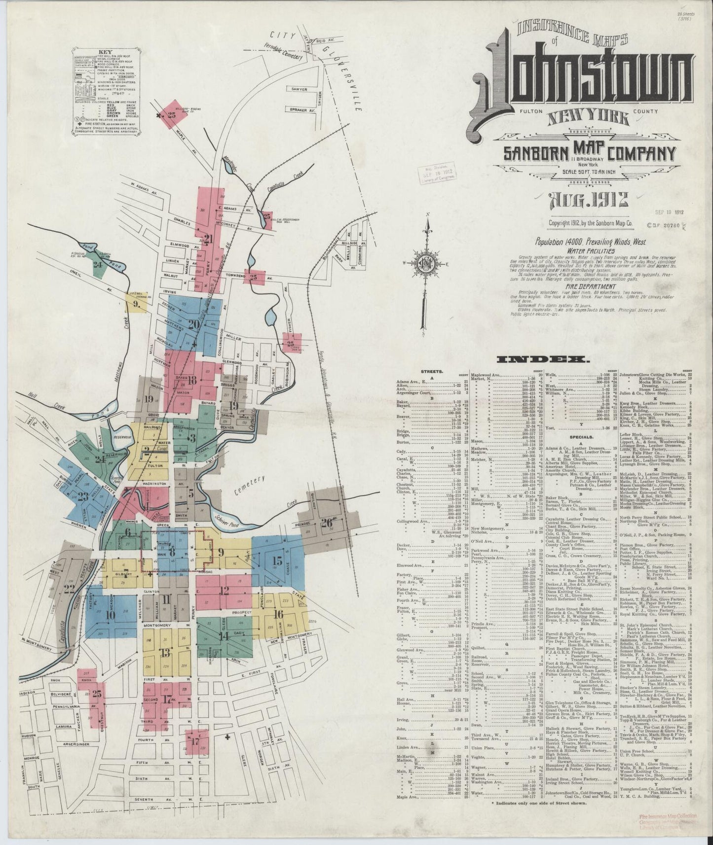 Sanborn Fire Insurance Map from Johnstown, Fulton County, New York. (1912) – Historic Sanborn Fire Insurance Map Print