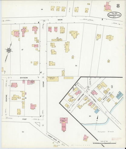 Sanborn Fire Insurance Map from Saugerties, Ulster County, New York (1912), Sheet #0008 - Complete Map Set gallery image, historic Sanborn map, vintage wall art, New York New York