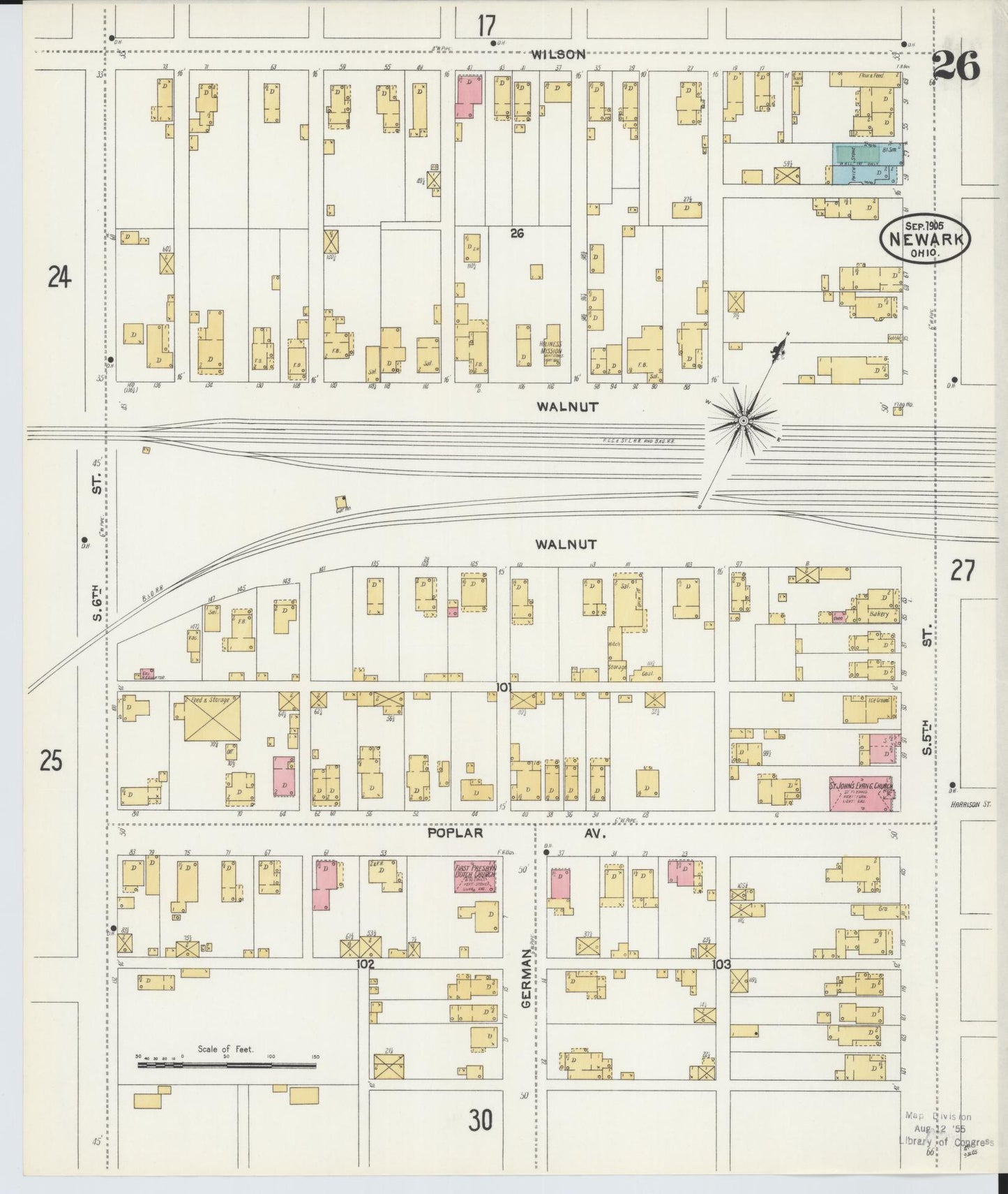 Sanborn Fire Insurance Map from Newark, Licking County, Ohio (1905), Sheet #0026 - Complete Map Set gallery image, historic Sanborn map, vintage wall art, Ohio Ohio