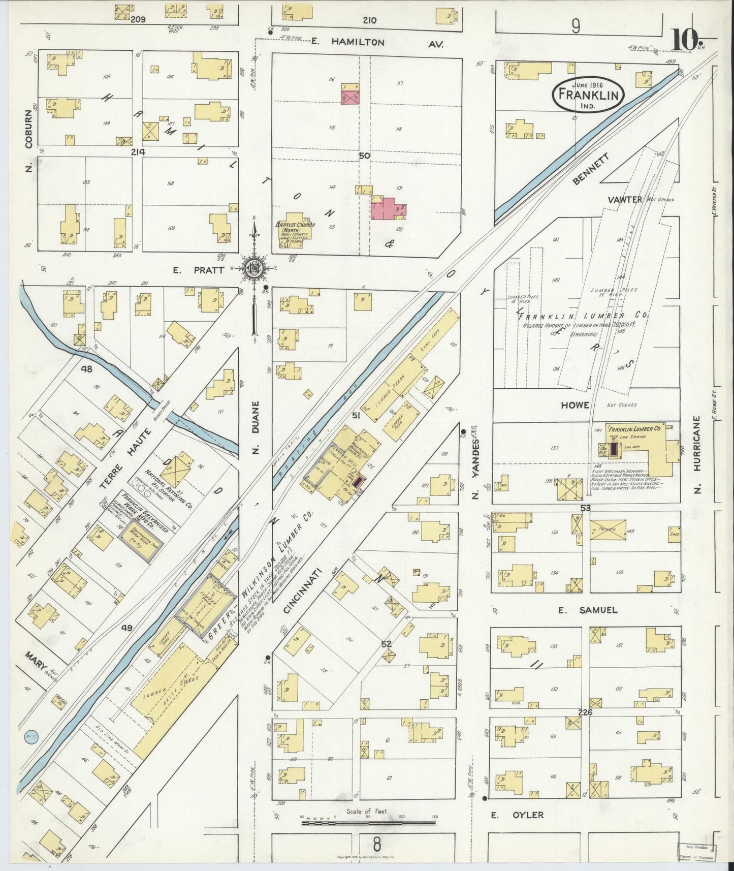 Sanborn Fire Insurance Map from Franklin, Johnson County, Indiana (1916), Sheet #0010 - Complete Map Set gallery image, historic Sanborn map, vintage wall art, Indiana Indiana