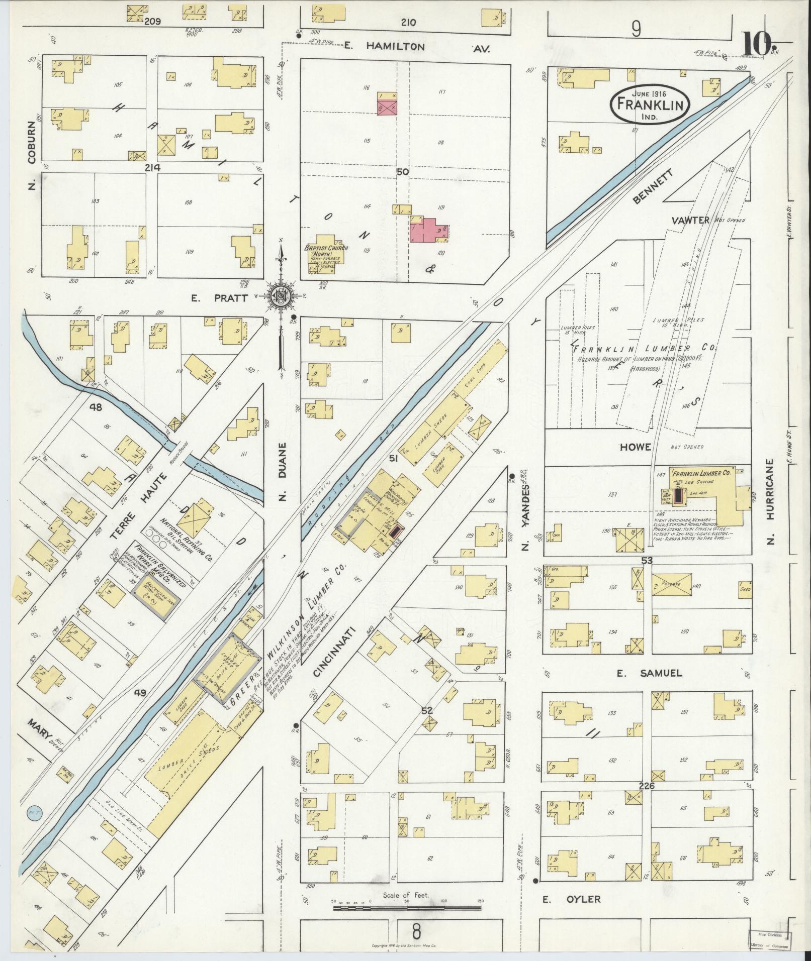 Sanborn Fire Insurance Map from Franklin, Johnson County, Indiana (1916), Sheet #0010 - Complete Map Set gallery image, historic Sanborn map, vintage wall art, Indiana Indiana