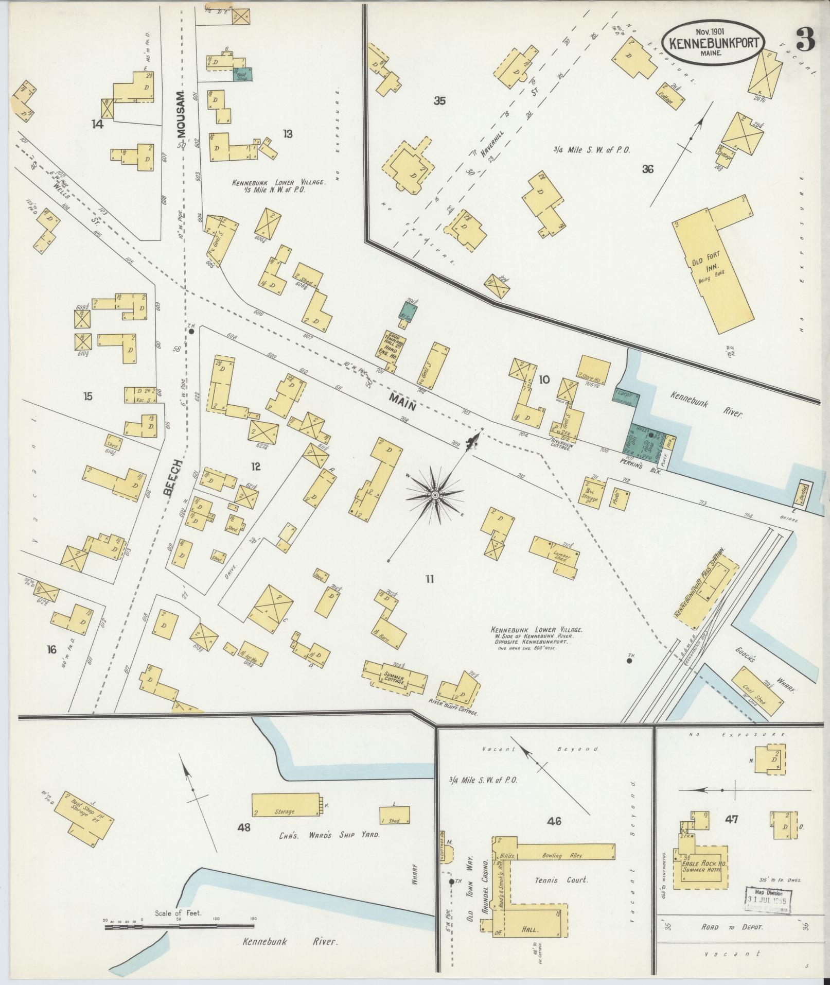 Sanborn Fire Insurance Map from Kennebunkport, York County, Maine (1901), Sheet #0003 - Complete Map Set gallery image, historic Sanborn map, vintage wall art, Maine Maine