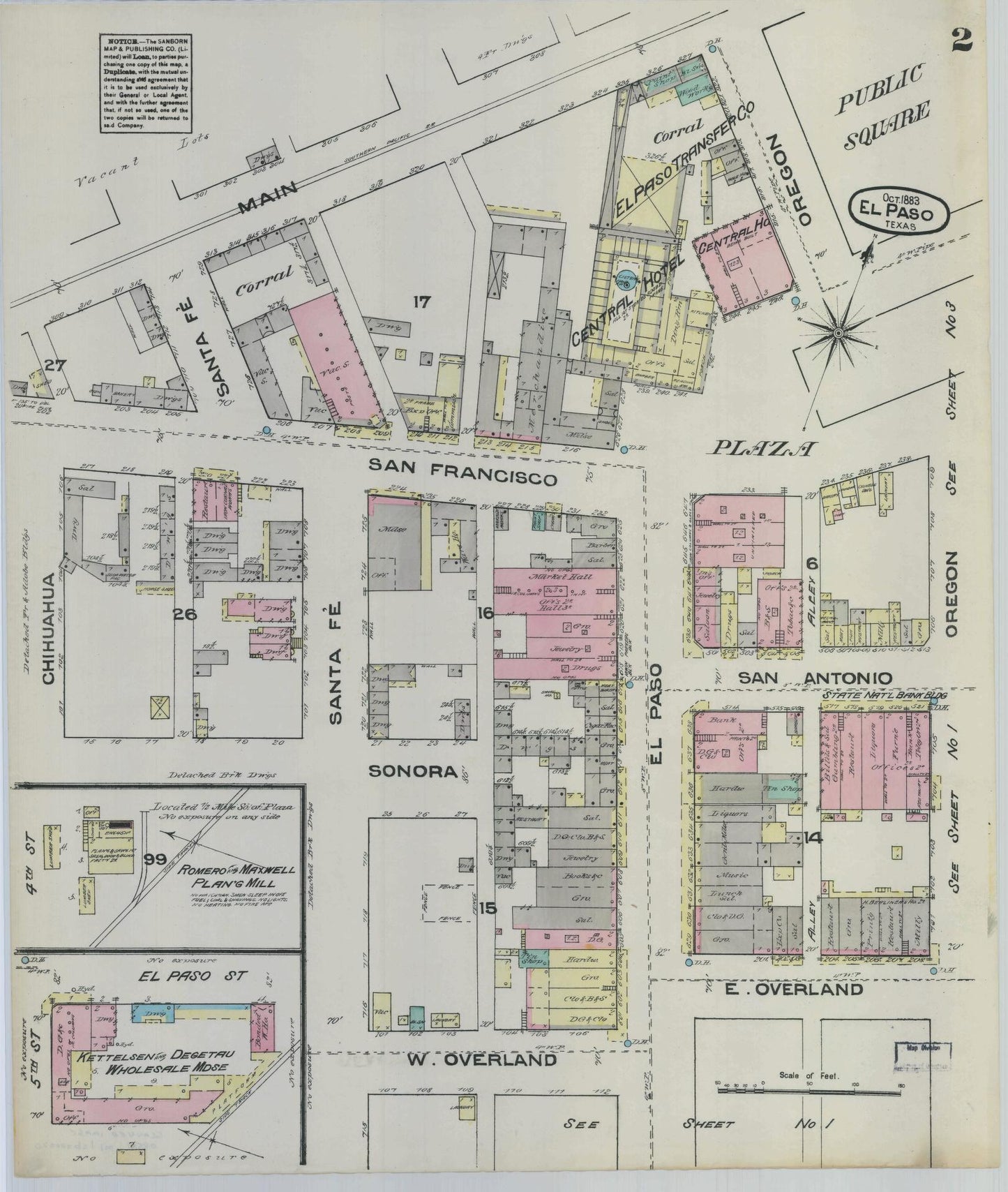 Sanborn Fire Insurance Map from El Paso, El Paso County, Texas (1883), Sheet #0002 - Complete Map Set gallery image, historic Sanborn map, vintage wall art, Texas Texas
