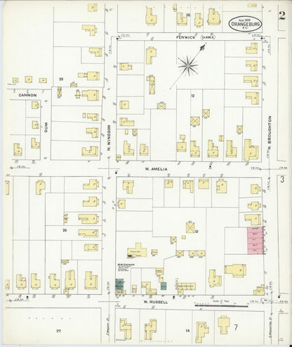 Sanborn Fire Insurance Map from Orangeburg, Orangeburg County, South Carolina (1909), Sheet #0002 - Complete Map Set gallery image, historic Sanborn map, vintage wall art, South Carolina South Carolina