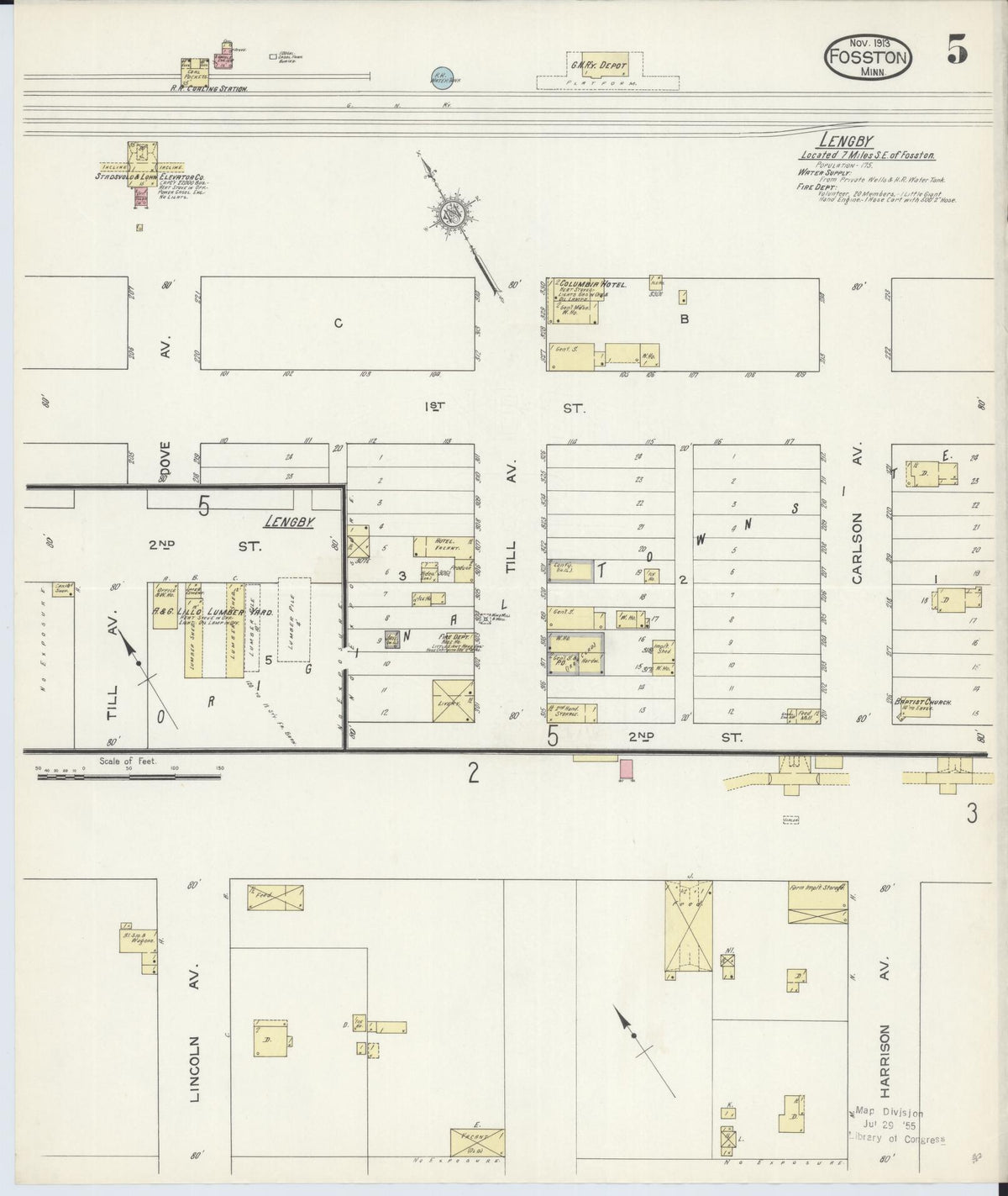 Sanborn Fire Insurance Map from Fosston, Polk County, Minnesota (1913), Sheet #0005 - Historic Sanborn Fire Insurance Map Print, vintage old map wall art, antique decor, genealogy gift, Minnesota Minnesota map