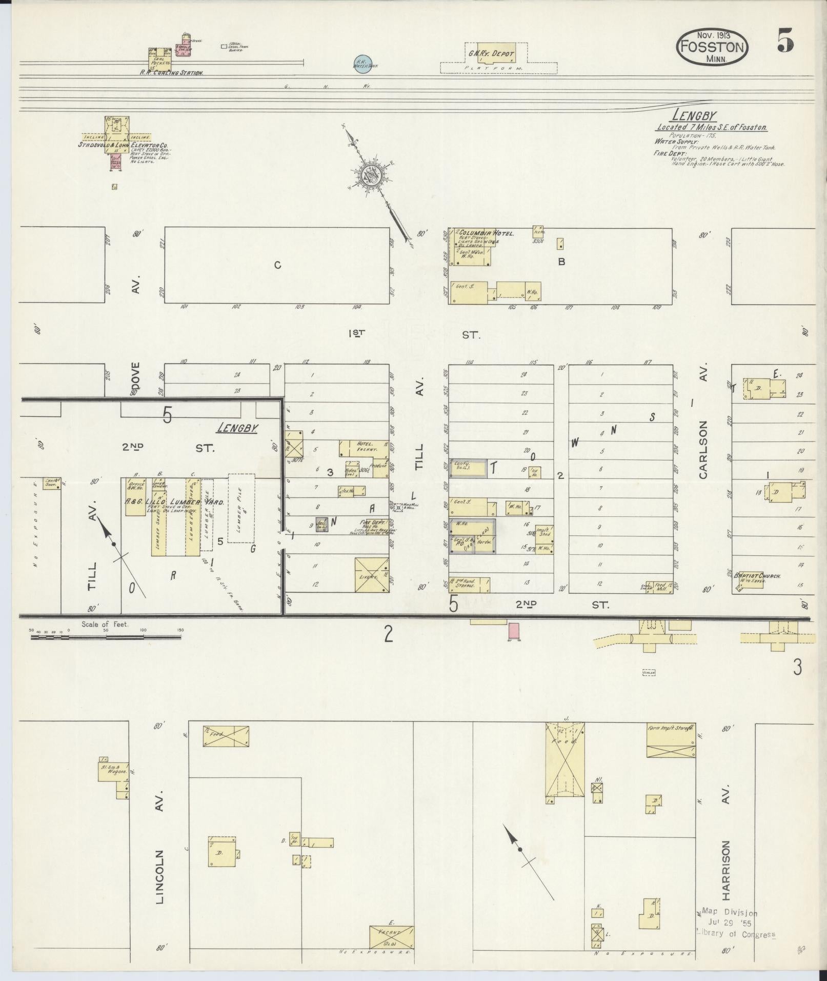 Sanborn Fire Insurance Map from Fosston, Polk County, Minnesota (1913), Sheet #0005 - Historic Sanborn Fire Insurance Map Print, vintage old map wall art, antique decor, genealogy gift, Minnesota Minnesota map