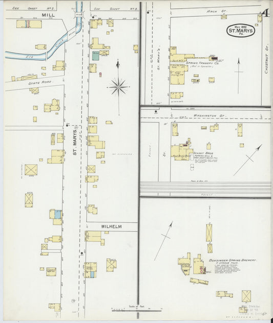 Sanborn Fire Insurance Map from Saint Marys, Elk County, Pennsylvania (1892), Sheet #0004 - Historic Sanborn Fire Insurance Map Print, vintage old map wall art, antique decor, genealogy gift, Pennsylvania Pennsylvania map