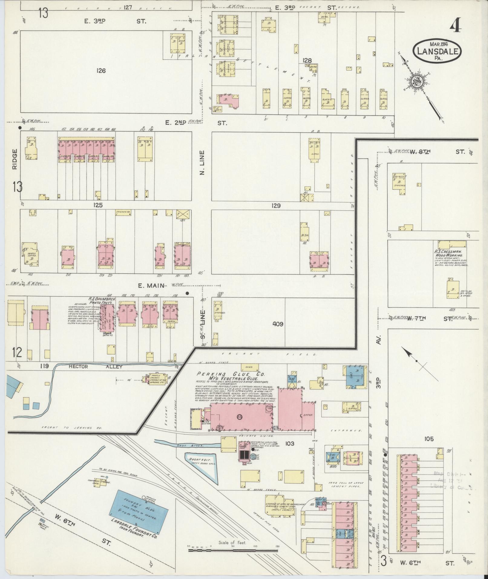 Sanborn Fire Insurance Map from Lansdale, Montgomery County, Pennsylvania (1914), Sheet #0004 - Complete Map Set gallery image, historic Sanborn map, vintage wall art, Pennsylvania Pennsylvania
