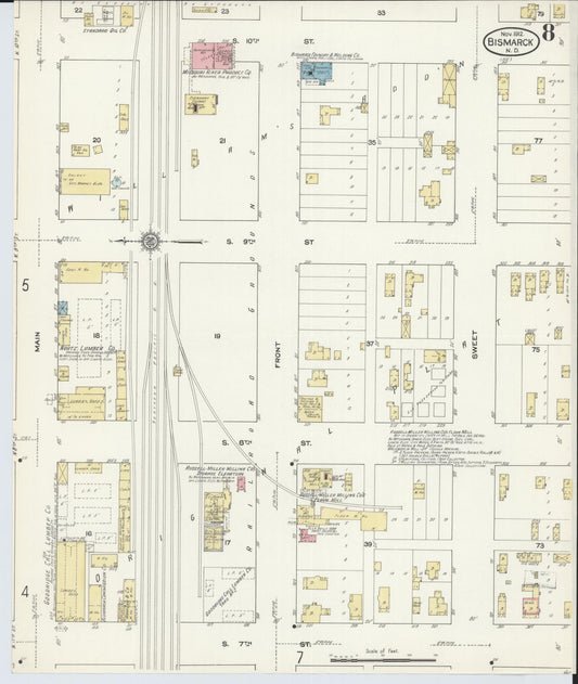 Sanborn Fire Insurance Map from Bismarck, Burleigh County, North Dakota (1912), Sheet #0008 - Historic Sanborn Fire Insurance Map Print, vintage old map wall art, antique decor, genealogy gift, North Dakota North Dakota map