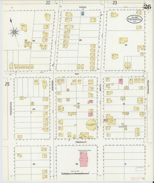 Sanborn Fire Insurance Map from Peekskill, Westchester County, New York (1905), Sheet #0026 - Historic Sanborn Fire Insurance Map Print, vintage old map wall art, antique decor, genealogy gift, New York New York map
