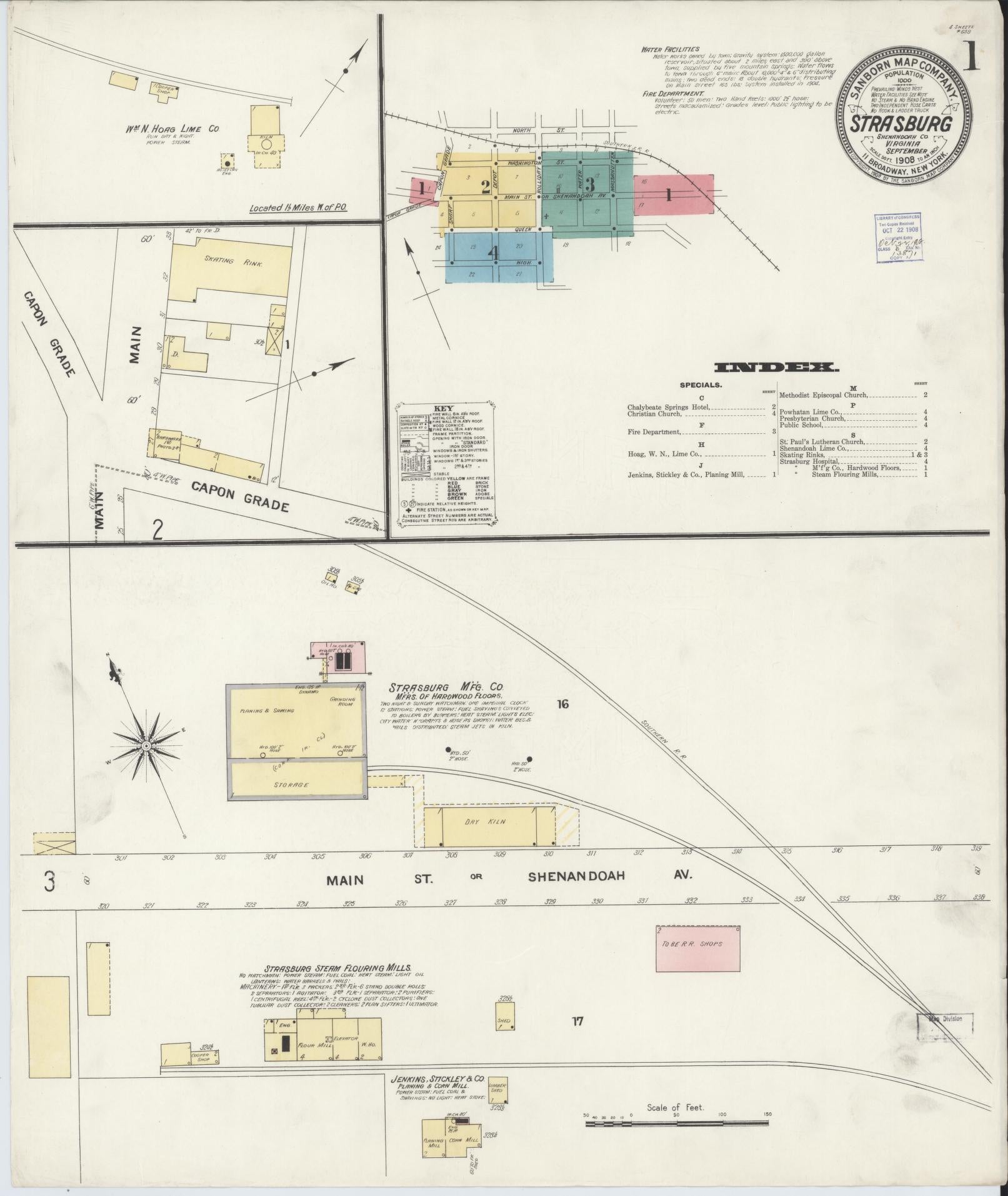 Sanborn Fire Insurance Map from Strasburg, Shenandoah County, Virginia. (1908) – Historic Sanborn Fire Insurance Map Print