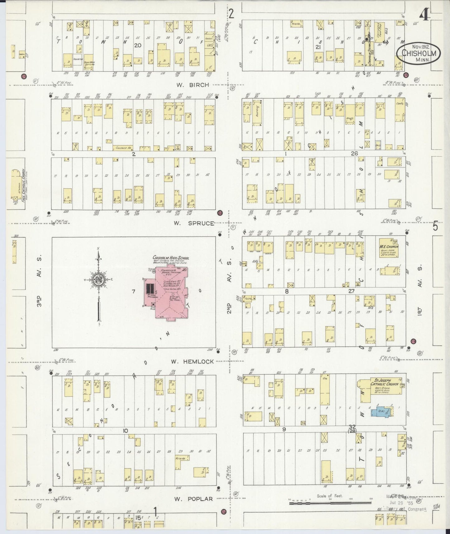 Sanborn Fire Insurance Map from Chisholm, Saint Louis County, Minnesota (1912), Sheet #0004 - Historic Sanborn Fire Insurance Map Print, vintage old map wall art, antique decor, genealogy gift, Minnesota Minnesota map