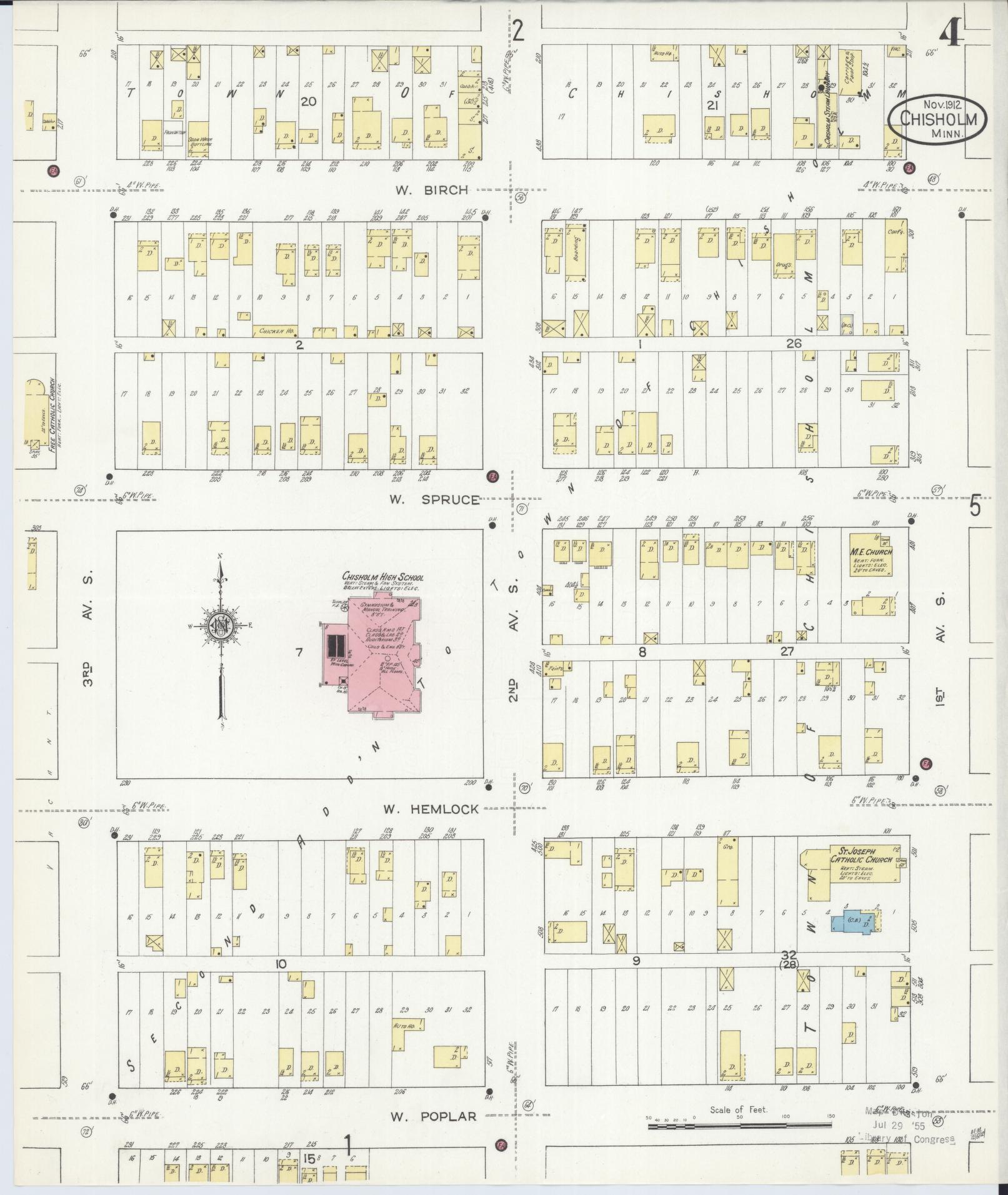 Sanborn Fire Insurance Map from Chisholm, Saint Louis County, Minnesota (1912), Sheet #0004 - Historic Sanborn Fire Insurance Map Print, vintage old map wall art, antique decor, genealogy gift, Minnesota Minnesota map