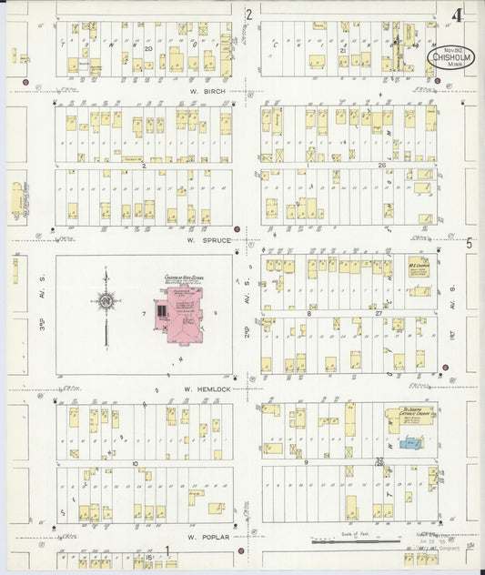 Sanborn Fire Insurance Map from Chisholm, Saint Louis County, Minnesota (1912), Sheet #0004 - Historic Sanborn Fire Insurance Map Print, vintage old map wall art, antique decor, genealogy gift, Minnesota Minnesota map