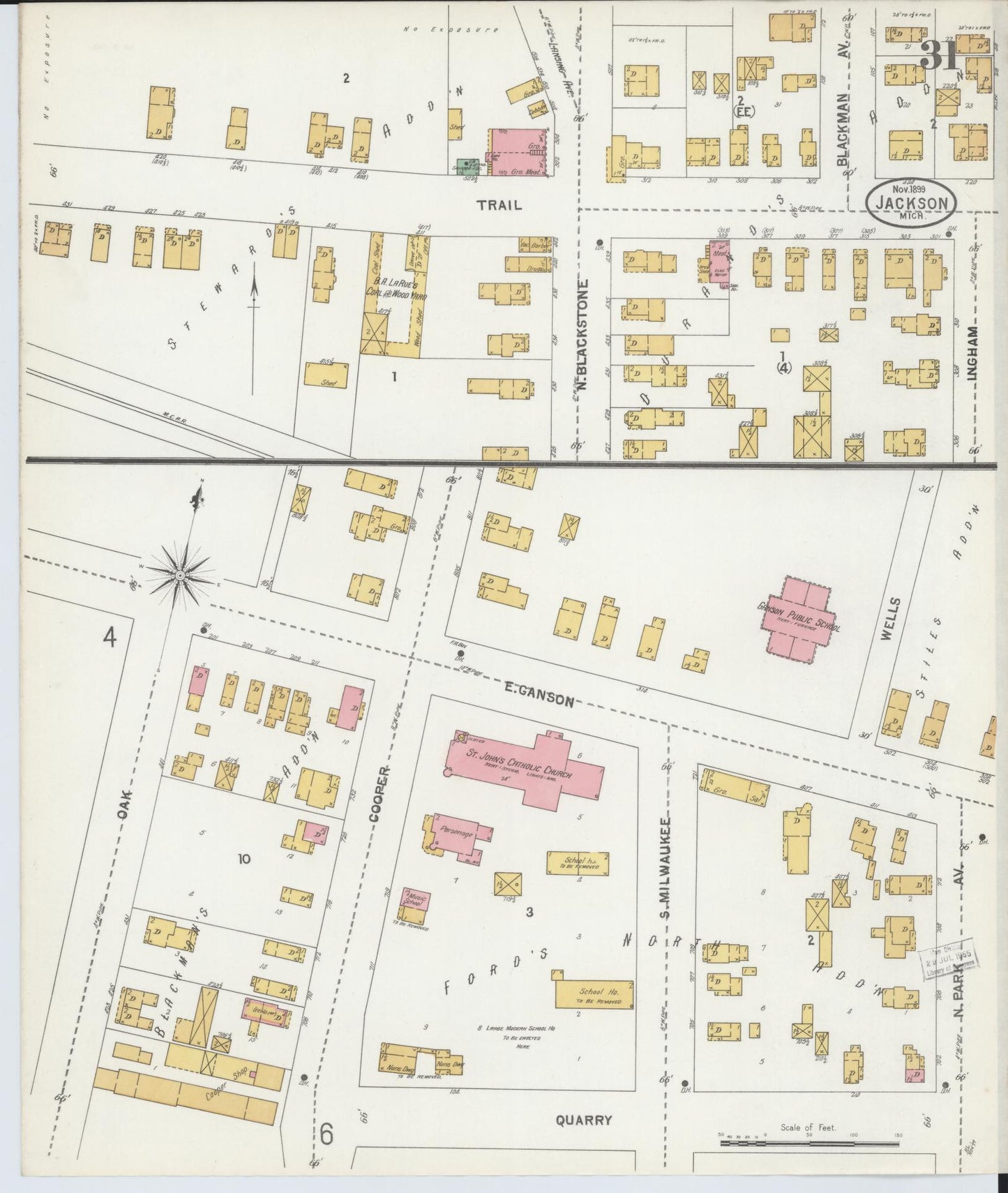 Sanborn Fire Insurance Map from Jackson, Jackson County, Michigan (1899), Sheet #0031 - Complete Map Set gallery image, historic Sanborn map, vintage wall art, Michigan Michigan