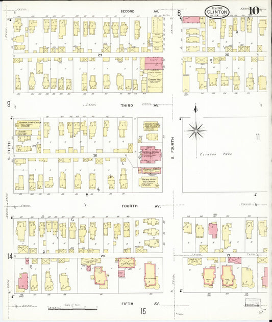 Sanborn Fire Insurance Map from Clinton, Clinton County, Iowa (1909), Sheet #0010 - Historic Sanborn Fire Insurance Map Print, vintage old map wall art