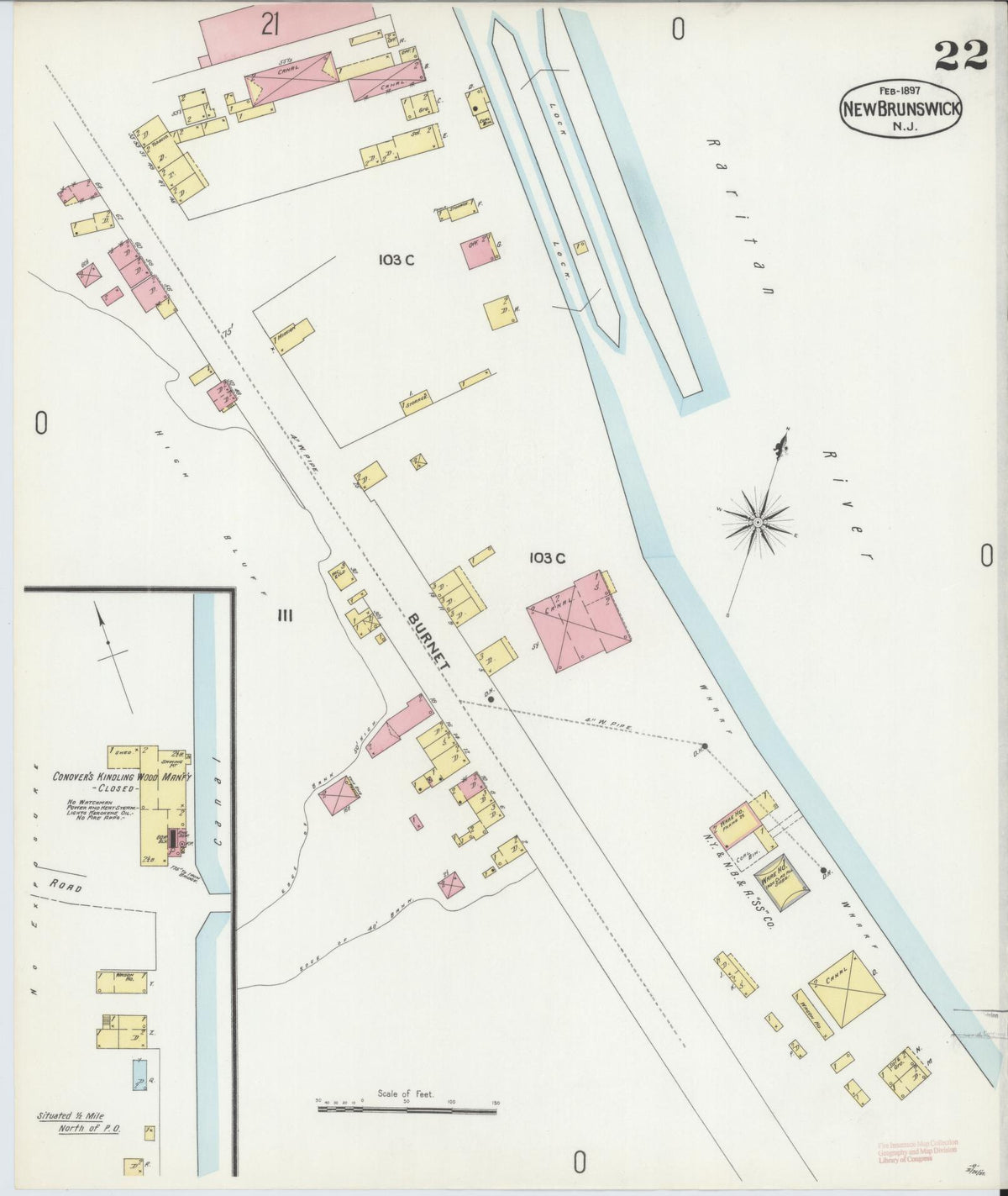 Sanborn Fire Insurance Map from New Brunswick, Middlesex County, New Jersey (1897), Sheet #0022 - Complete Map Set gallery image, historic Sanborn map, vintage wall art, New Jersey New Jersey