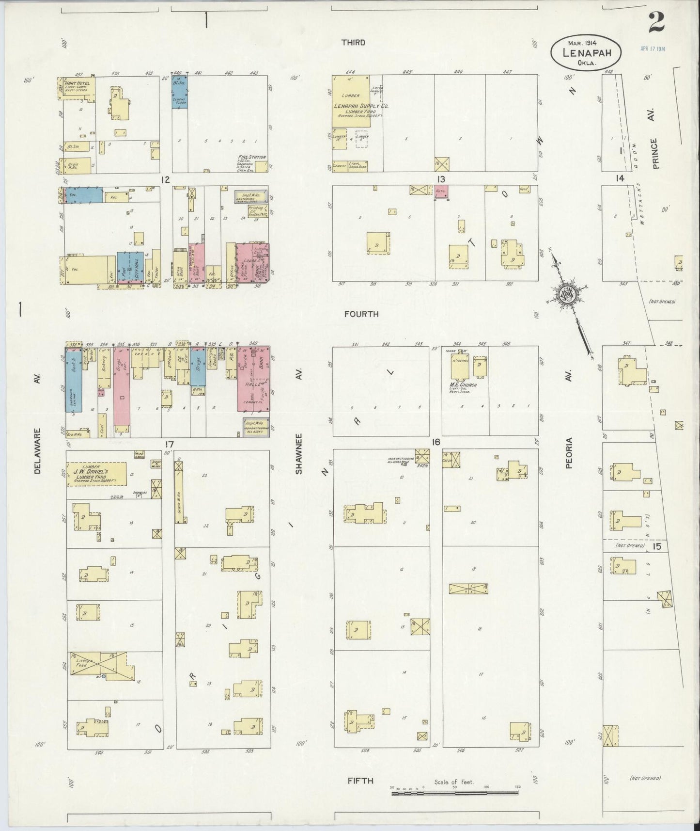 Sanborn Fire Insurance Map from Lenapah, Nowata County, Oklahoma (1914), Sheet #0002 - Complete Map Set gallery image, historic Sanborn map, vintage wall art, Oklahoma Oklahoma