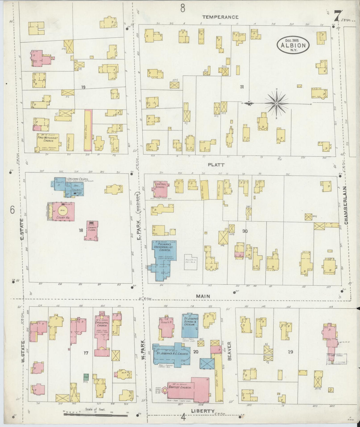 Sanborn Fire Insurance Map from Albion, Orleans County, New York (1905), Sheet #0007 - Complete Map Set gallery image, historic Sanborn map, vintage wall art, New York New York