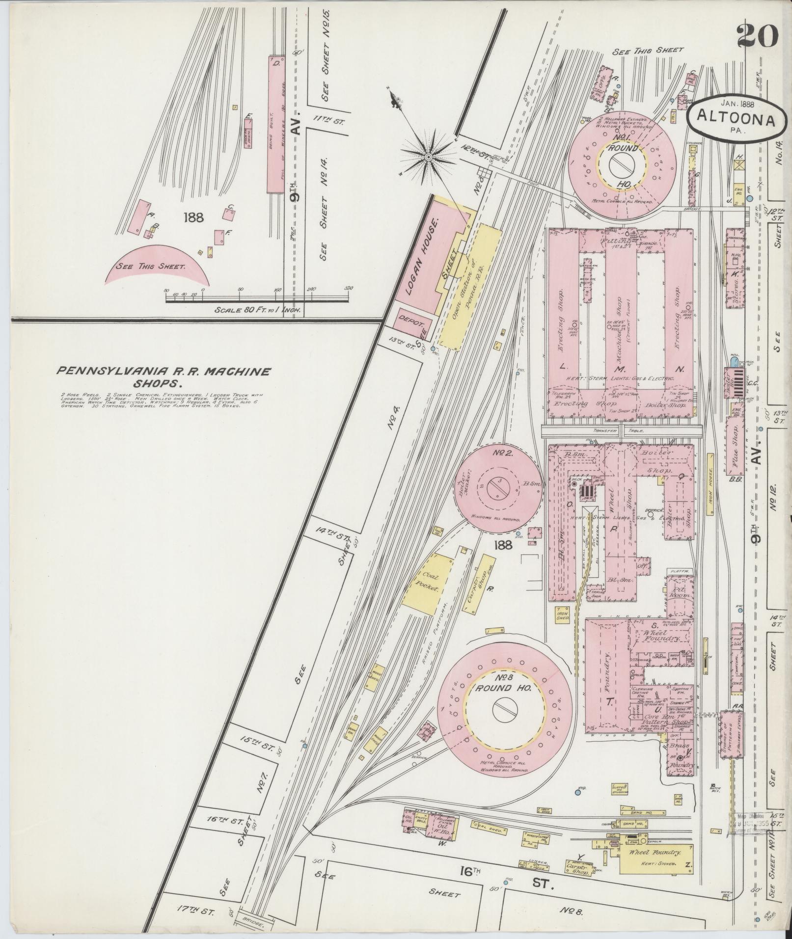 Sanborn Fire Insurance Map from Altoona, Blair County, Pennsylvania (1888), Sheet #0020 - Historic Sanborn Fire Insurance Map Print, vintage old map wall art, antique decor, genealogy gift, Pennsylvania Pennsylvania map