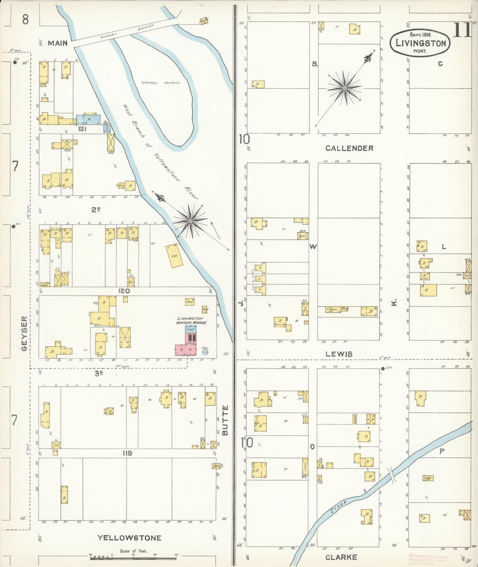 Sanborn Fire Insurance Map from Livingston, Park County, Montana (1896), Sheet #0011 - Complete Map Set gallery image, historic Sanborn map, vintage wall art, Montana Montana