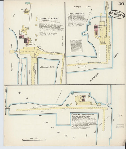 Sanborn Fire Insurance Map from Muskegon, Muskegon County, Michigan (1883), Sheet #0030 - Historic Sanborn Fire Insurance Map Print, vintage old map wall art, antique decor, genealogy gift, Michigan Michigan map