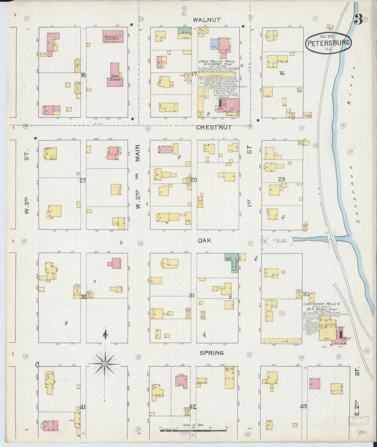 Sanborn Fire Insurance Map from Petersburg, Menard County, Illinois (1892), Sheet #0003 - Historic Sanborn Fire Insurance Map Print, vintage old map wall art, antique decor, genealogy gift, Illinois Illinois map
