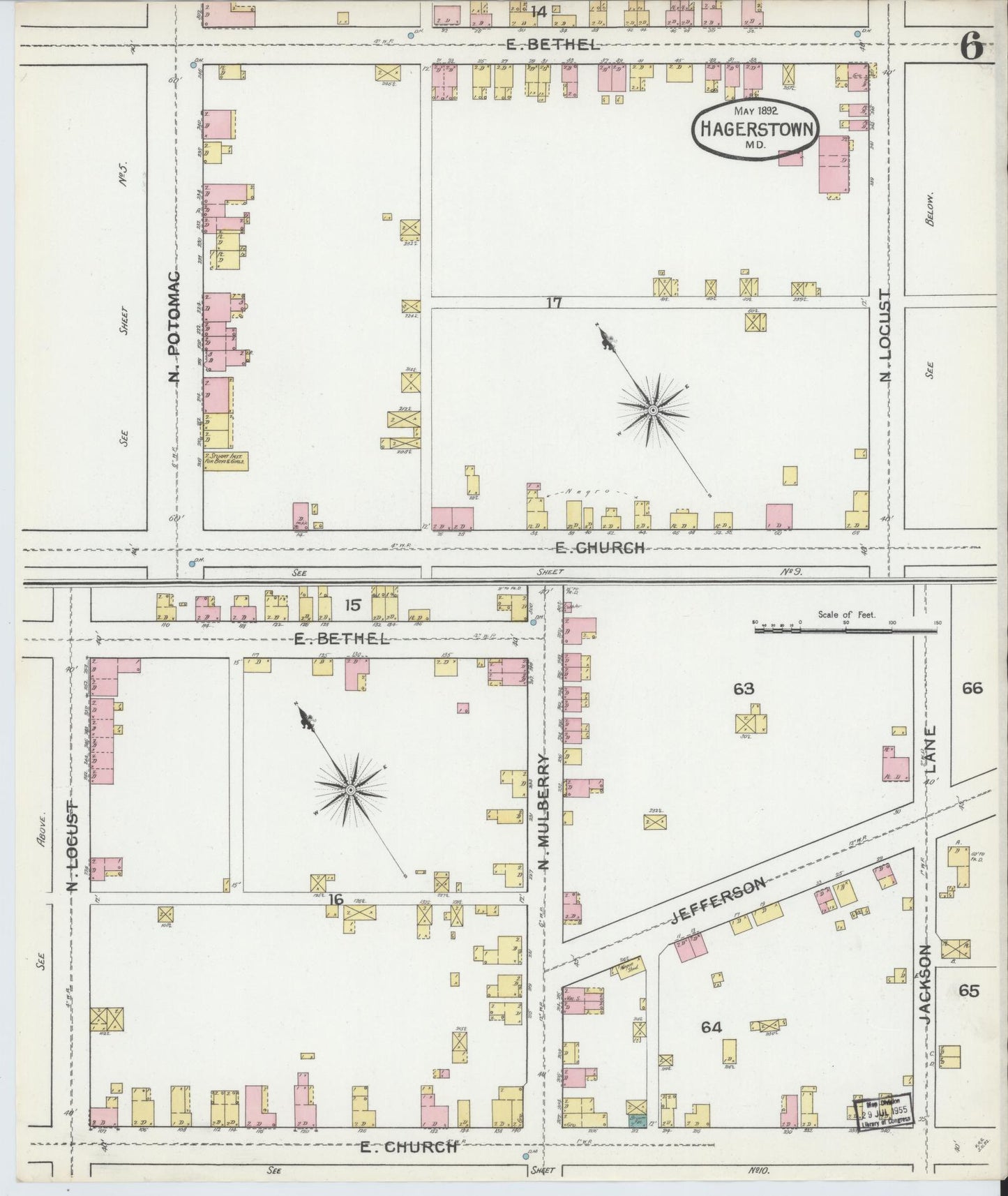 Washington, Maryland - 1892 - Sanborn Fire Insurance Map, Sheet #0006 - Historic Sanborn Fire Insurance Map Print, Washington Maryland 1892 0006 vintage old map wall art