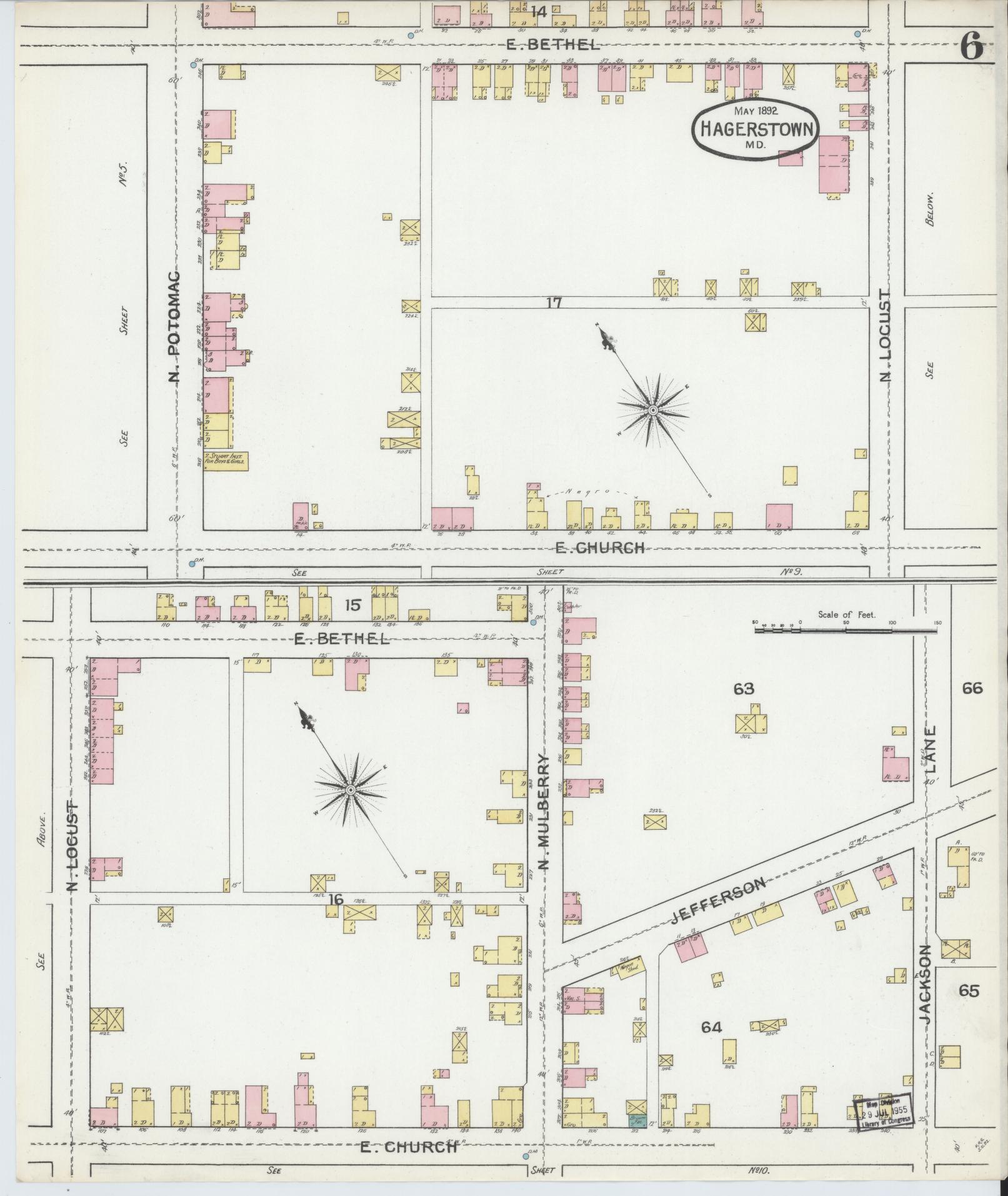 Washington, Maryland - 1892 - Sanborn Fire Insurance Map, Sheet #0006 - Historic Sanborn Fire Insurance Map Print, Washington Maryland 1892 0006 vintage old map wall art