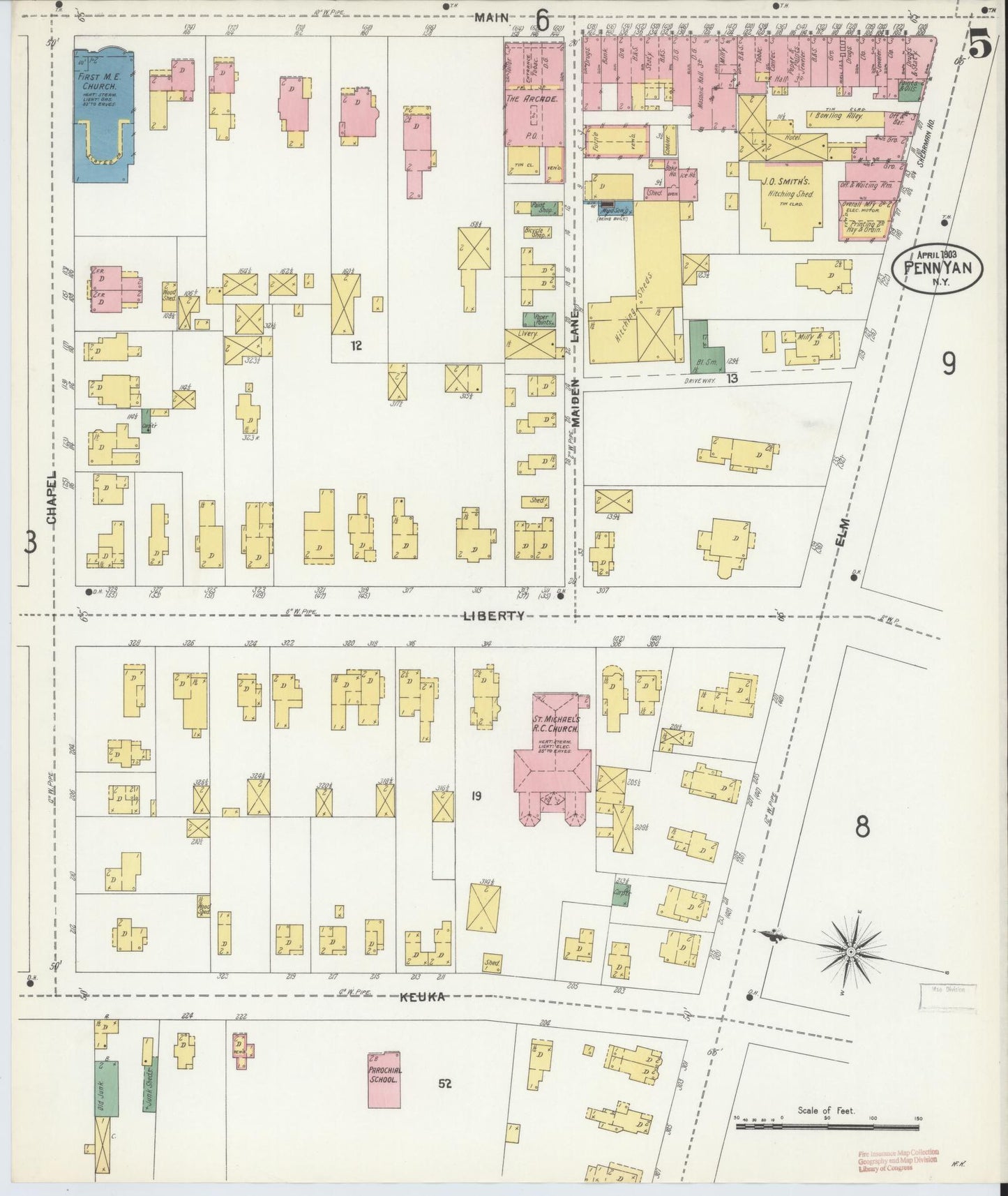 Sanborn Fire Insurance Map from Penn Yan, Yates County, New York (1903), Sheet #0005 - Complete Map Set gallery image, historic Sanborn map, vintage wall art, New York New York